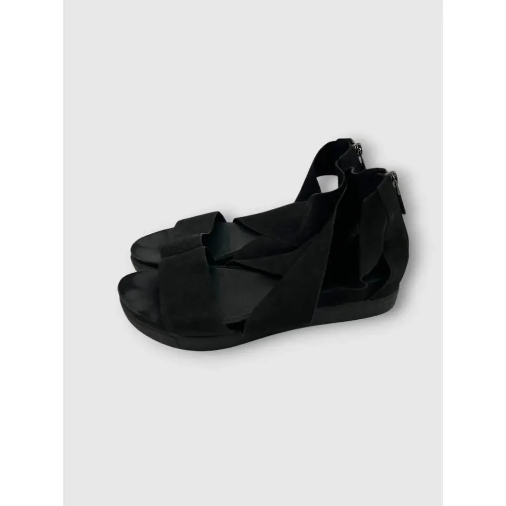 Eileen Fisher Black Suede Leather Gladiator Cutout Strappy Sandals Size 9